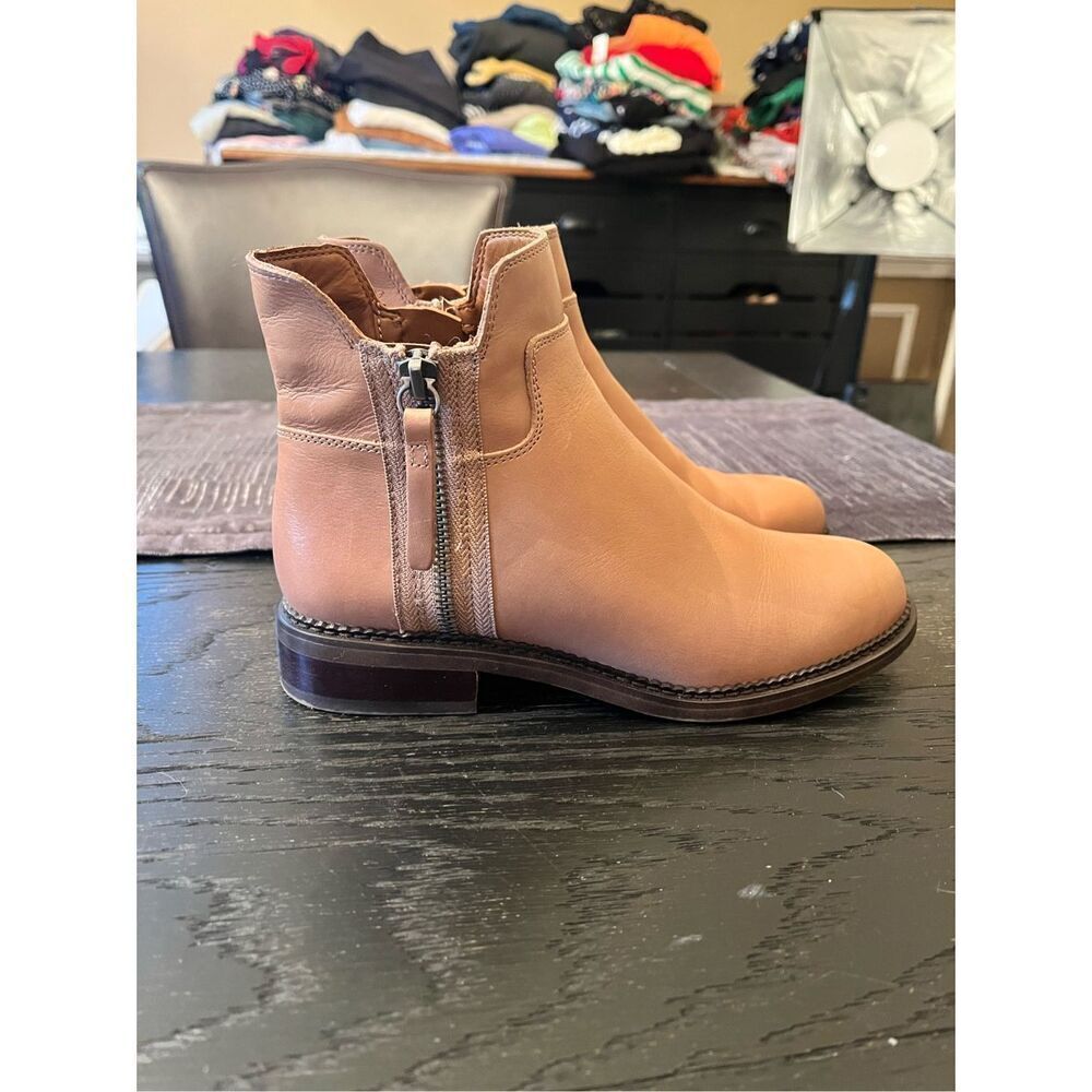 Franco Sarto Halford Tan Leather Double Zipper Ankle Boot sz 5.5 EUC